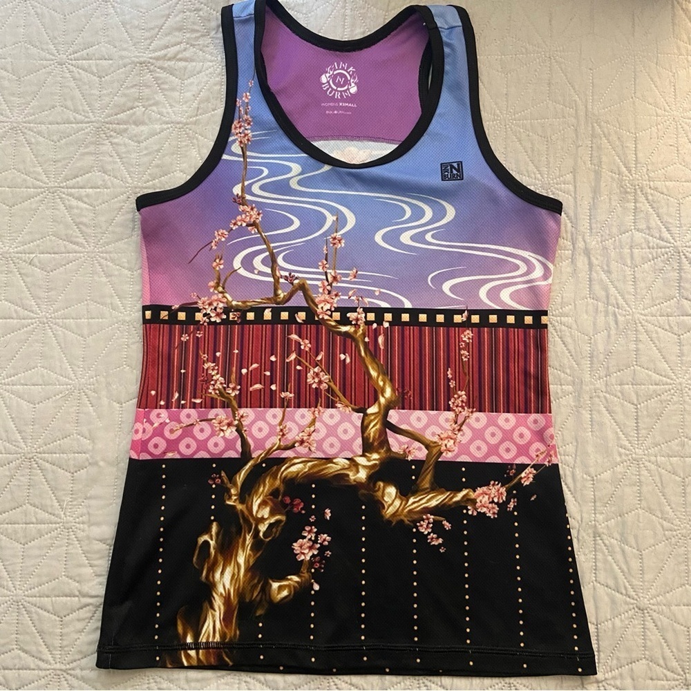 INKnBURN Purple and Pink Cherry Blossom Tank Top